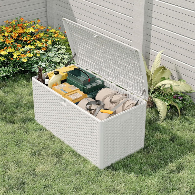 73 gal Resin Deck Box, Outdoor Storage Box with Lockable Lid & Weatherproof Design, Extra Large Patio Storage Container for Garden Tools, Pool Toys, Furniture Cushions