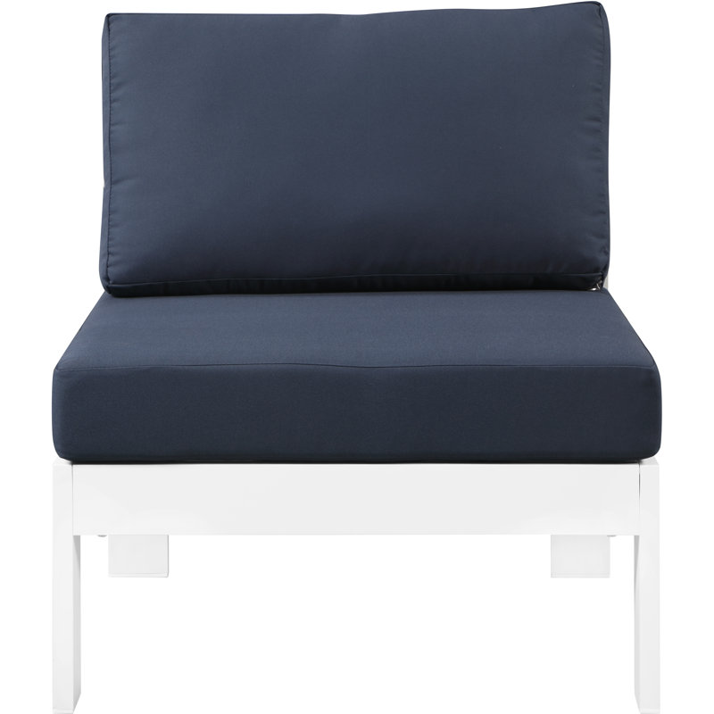 Chaise de patio avec coussins Lajoy, Marine, Blanc
