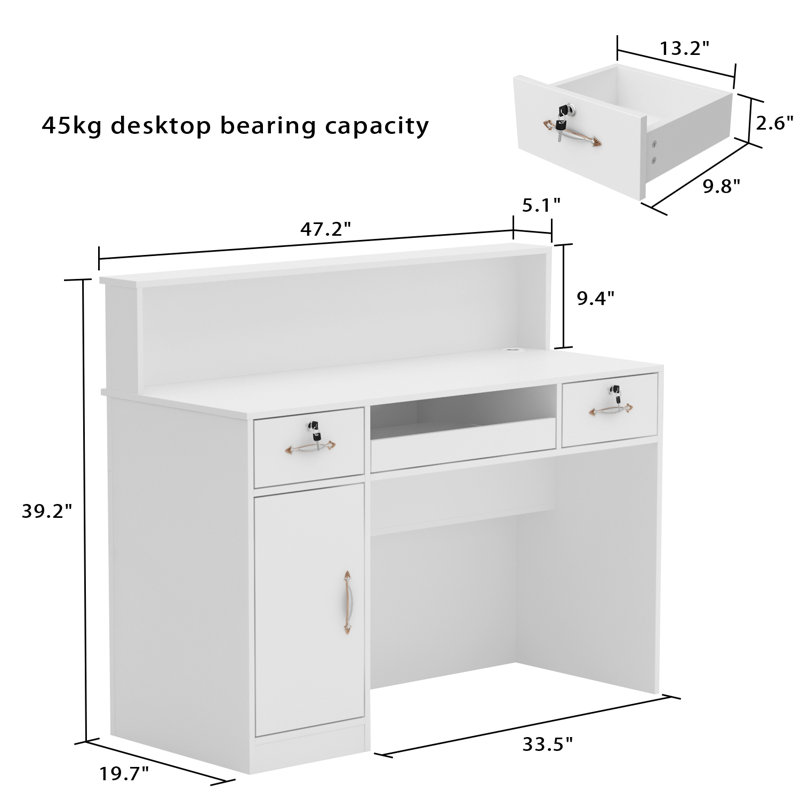 Rasnick Rectangle Solid + Manufactured Wood Reception Desk with Filing Cabinet
