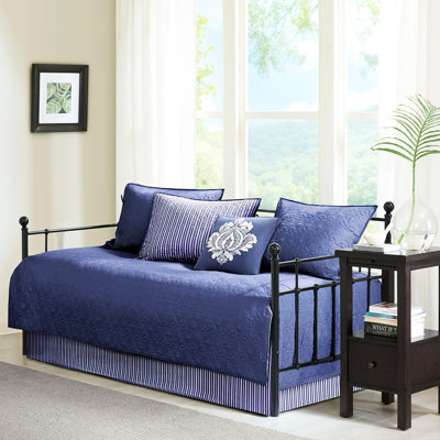 Housse de lit de jour 6 pièces - matelas simple avec chute de 17 po, 3 taies décoratives, chute de 15 po, 1 coussin décoratif, ensemble de rembourrage en coton classique pour matelas, housse, ravissante