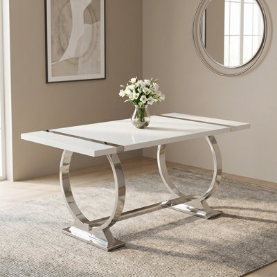Modern Rectangle Dining Table With Polished Stainless Steel Base