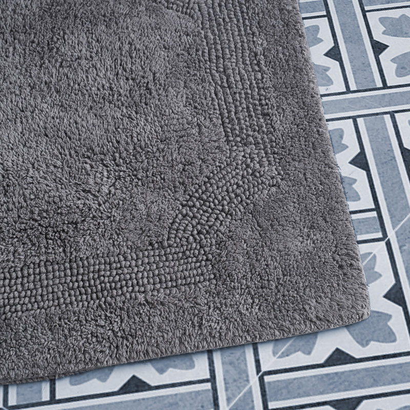 Laura Ashley Tablet Reversible Cotton Bath Rug, Charcoal, 17” L x 24” W