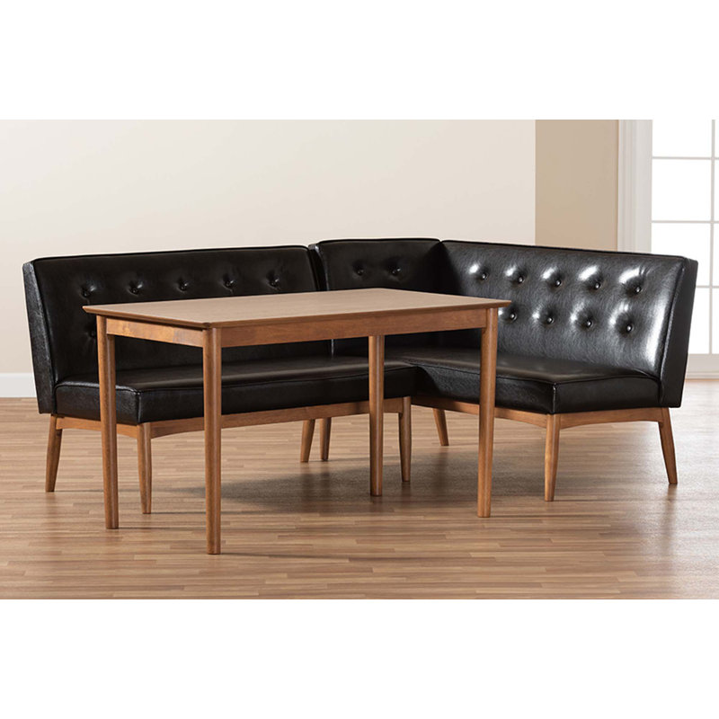 Imre 3-Pc Solid Wood Dining Set in Dark Brown/Walnut Finish, 27.6'' H X 47.2'' W X 27.6'' D