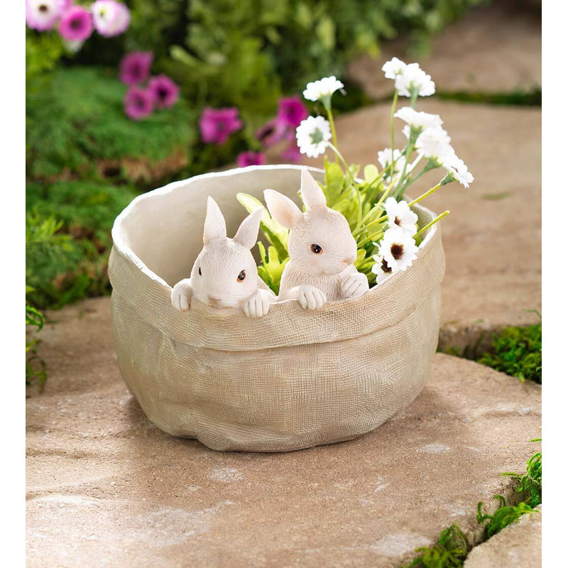 Pot à fleurs statue intérieur / extérieur Two Bunnies
