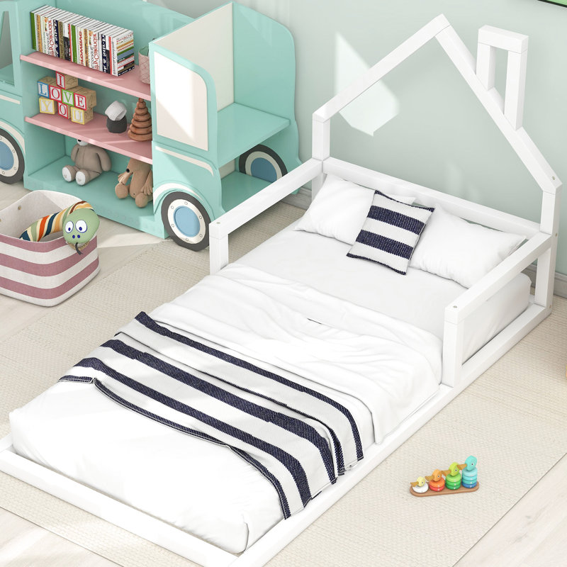 Lit simple blanc avec tête de lit en bois massif + jolie chambre à coucher qui rehausse l'attrait visuel, Lit simple, Blanc