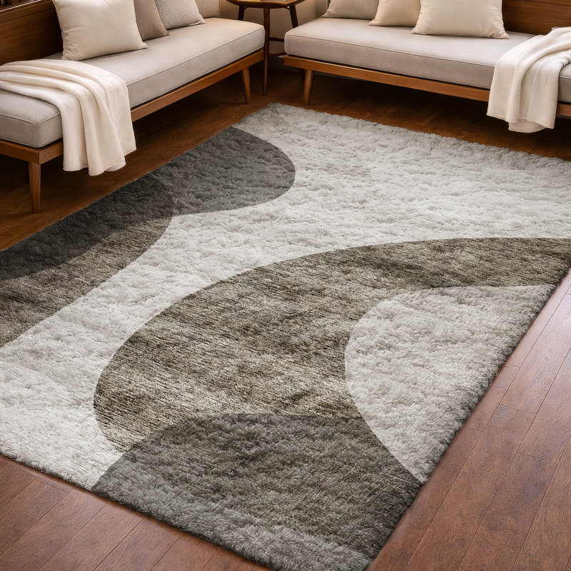 Tapis à poil long de qualité supérieure lavable à la machine ADS657, Taupe, 3 pi x 5 pi