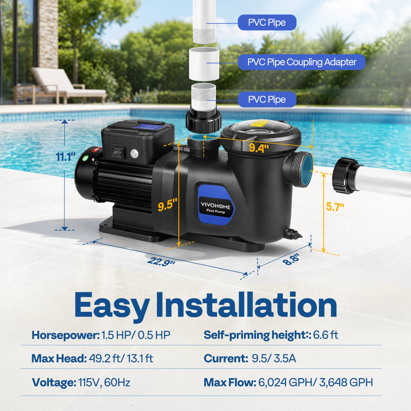 Pompe de piscine 1,5 HP à double vitesse avec télécommande sans fil pour piscine hors terre