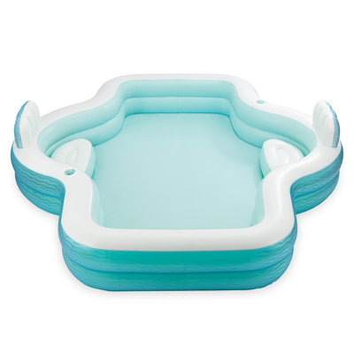 Funsicle: Shimmer Party Pool - 10ft Inflatable Lounge Pool, Teal, 120x110x18", Cup Holders, Comfortable Backrests, Outdoor Family Pool