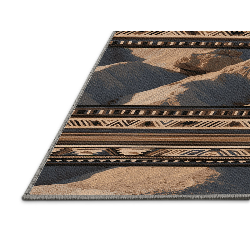 Washable Badlands Southwestern Area Rug, Round 7'