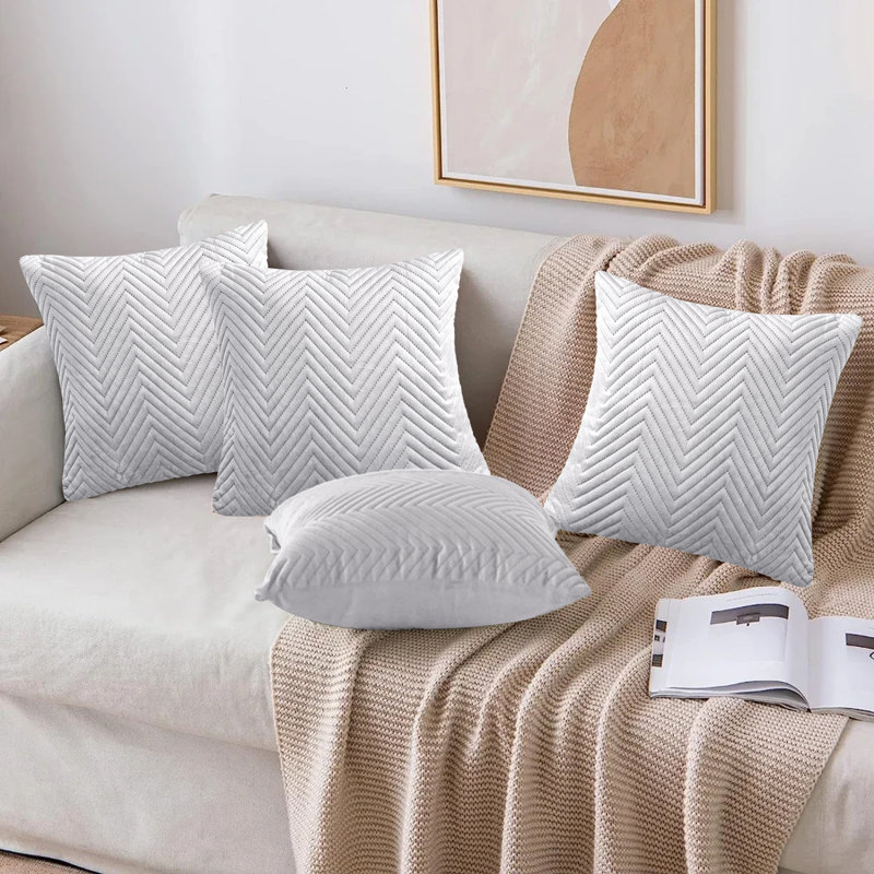 Embossed Velvet Cushion Cover (4 Piece Set), Silver