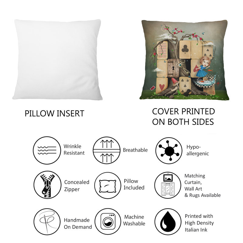 Alice au pays des merveilles Cardhouse - Coussin décoratif imprimé pour enfants 1