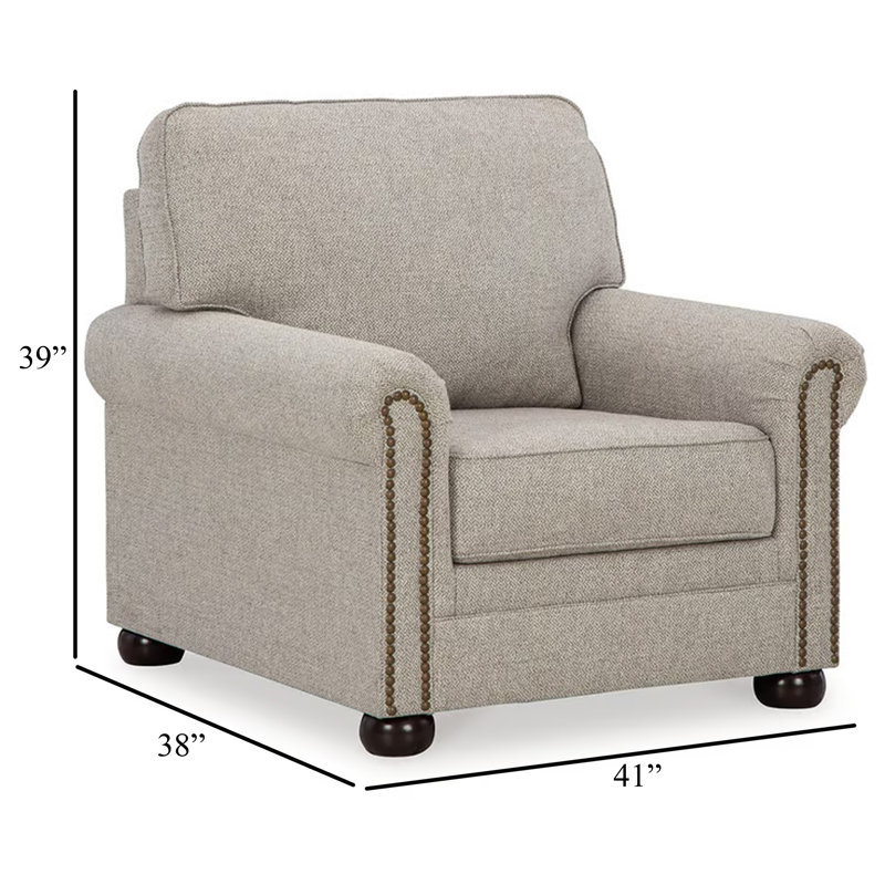 Fauteuil décoratif Gael, polyester gris beige, brun foncé, garniture cloutée