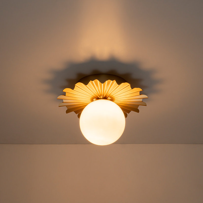 Carren 1 - Light Flower Pleated Single Round Glass Flush Mount 