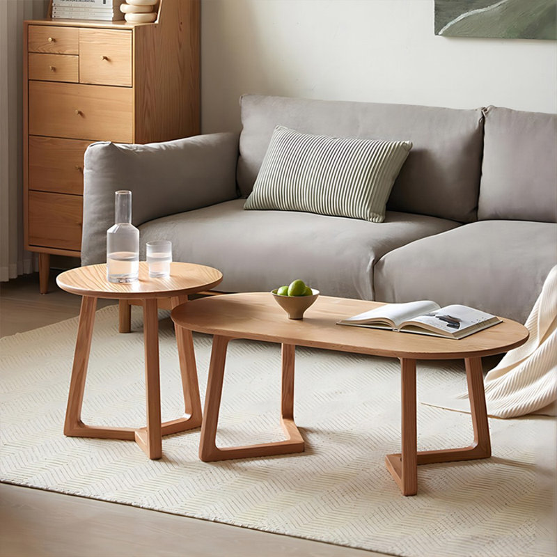 Burlywood Solid Wood Oval Coffee Table Sets