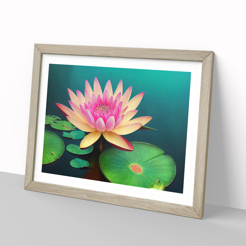 Attractive Water Lily Flower - Single Picture Frame Painting, 25cm H x 34cm W x 2cm D, Oak