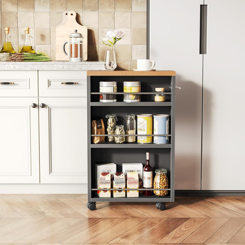 Slim Rolling Storage Cart, 3 Tier Snack Cart With Wheels For Kitchen, 6.3 Inch Wide Bathroom Organizer Shelves, Wooden Utility Cart For Laundry Room, Black