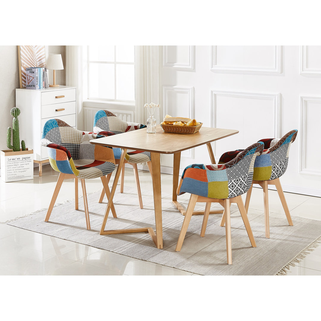 Barris Patchwork Tub Dining Chairs - Fabric Upholstered Seat and Curved Back with Foam Padding and Solid Wooden Legs - Armchair for Dining Room Kitche