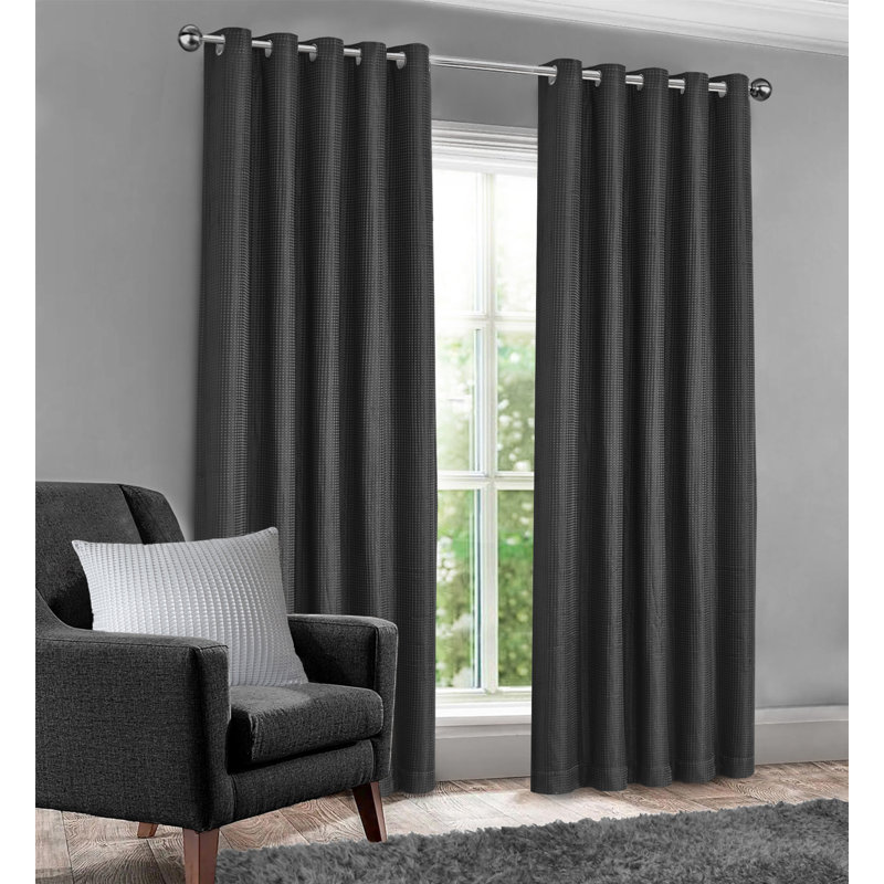 Quian Blackout Curtain, 90cm Width x 90cm Drop, Charcoal