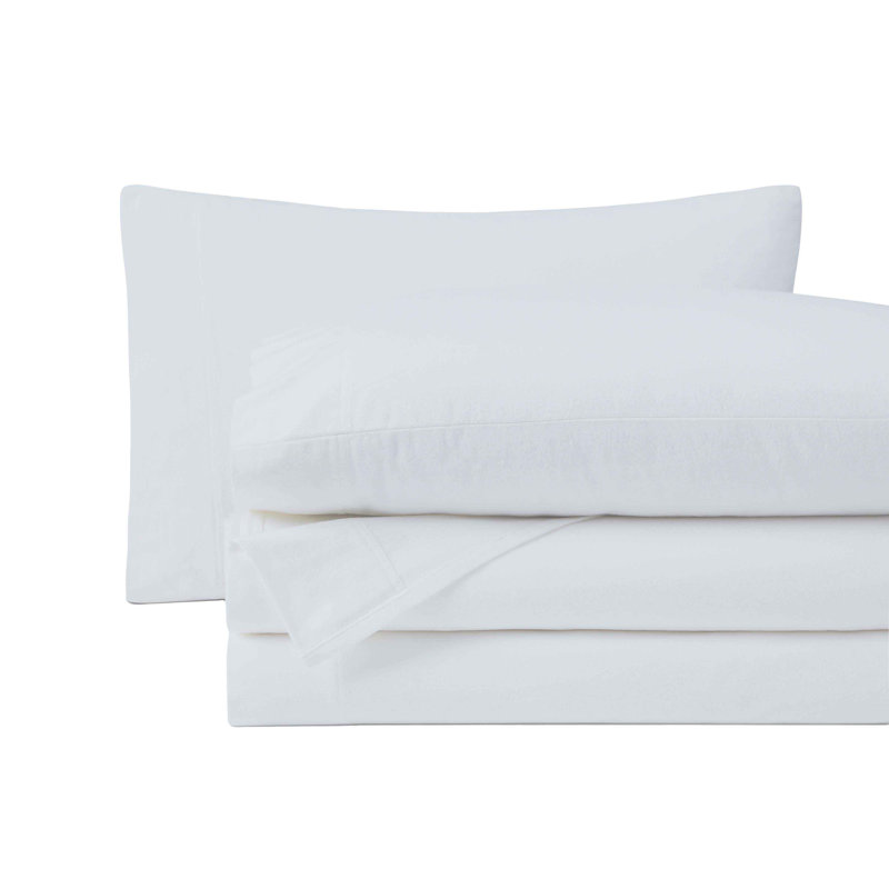 Nile Mills Solid 100% Cotton Flannel Sheet Set - Cozy & Deep Pocket Fit, King Sheet Set with 2  Pillowcases, White