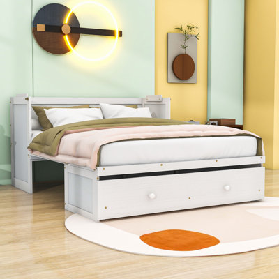 Wooden Murphy Bed with USB Port and Drawer