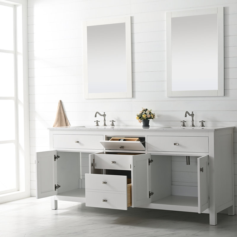 Meuble-lavabo double transitionnel gris Odilion, Blanc