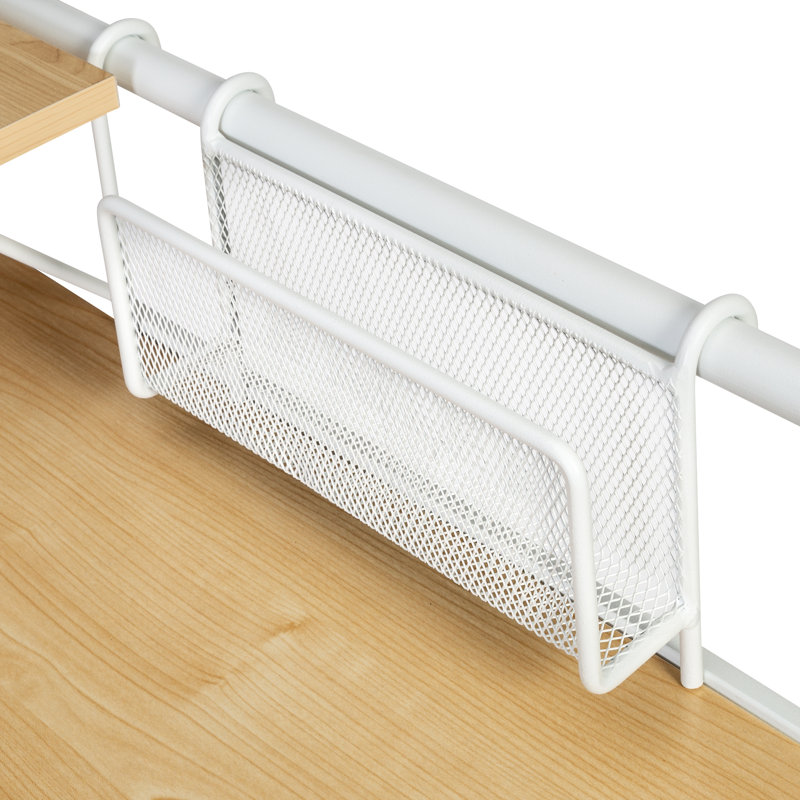 Bureau d'ordinateur Tatamy Home Office avec tablette et panier en maille métallique, blanc