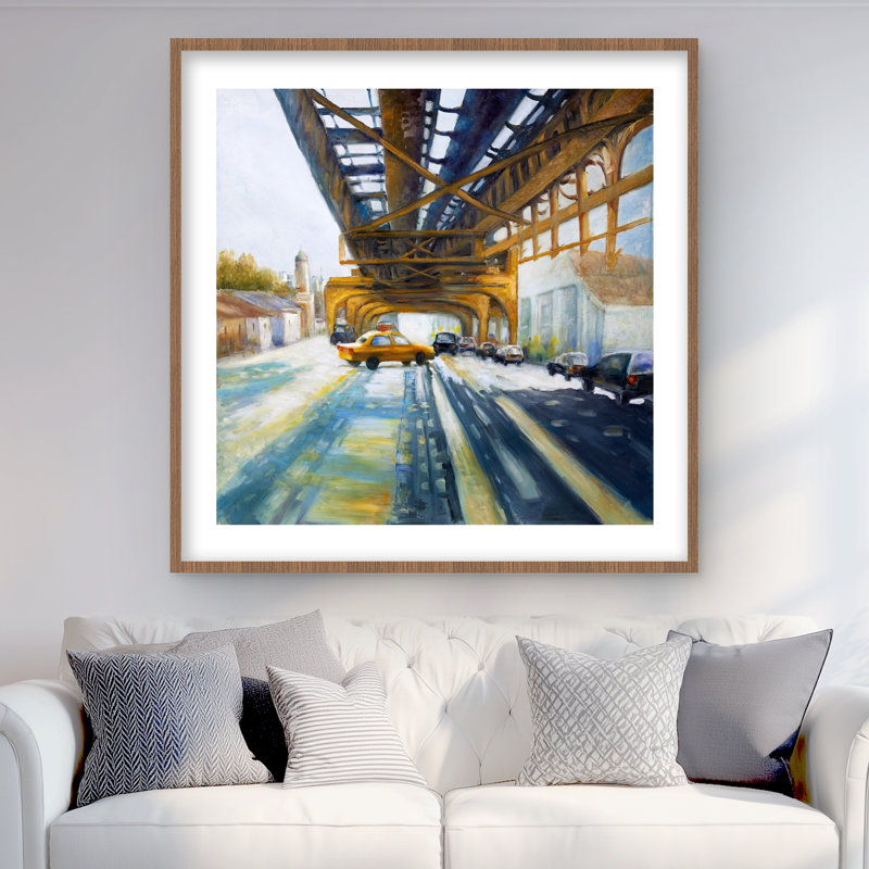 Cars Under the Bridge - Reproduction matte encadrée pour la décoration intérieure, H 36 po x l 36 po