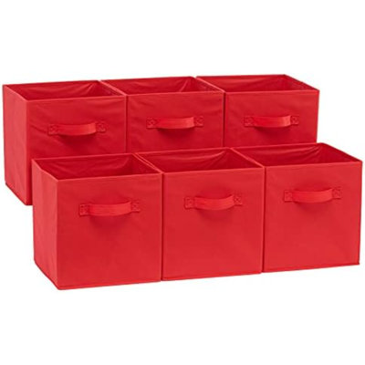 Cube Organizer Storage Bins Handles, Collapsible Fabric, Pack Of 6, 10.5"X10.5"X11", Red