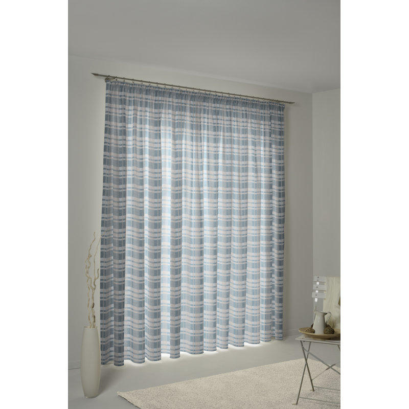 Devore Pencil Pleat Room Darkening Curtain, 145cm H x 132cm W, Blue/Grey