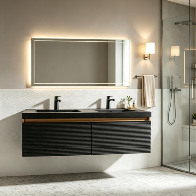 Wall Mounted Single Double Single Vanity Bathroom Vanity With Engineered Quartz Top