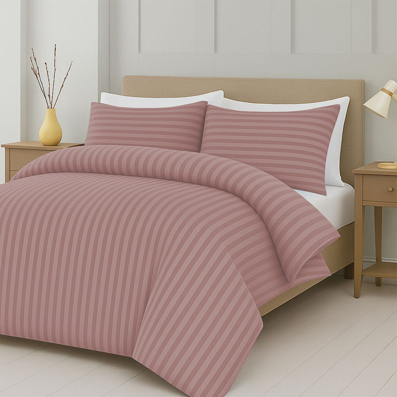 Striped Microfiber Duvet Cover Set, 4-Piece With Fitted Sheet & Pillowcases , Double Duvet Cover + 3 Additional Pieces