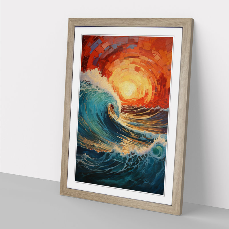 Wave Modern Expressionism - Framed Print, 46cm H x 34cm W x 2cm D, Oak
