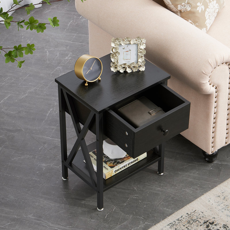 Schreffler End Table with Storage, Black