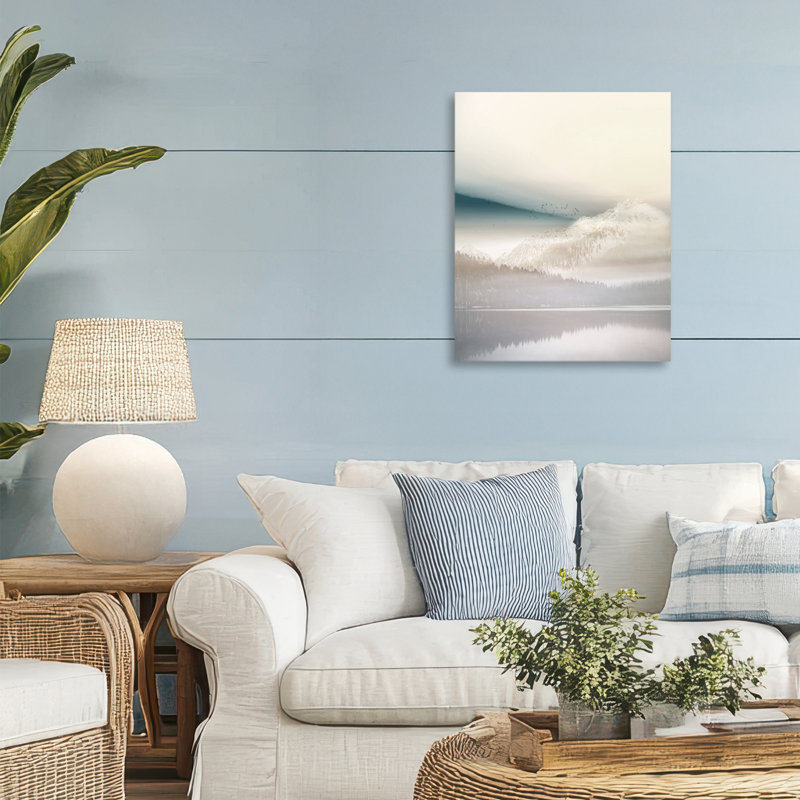 Toile de paysage montagneux vanille, design par Gemma Bardot, H 20 po x l 16 po