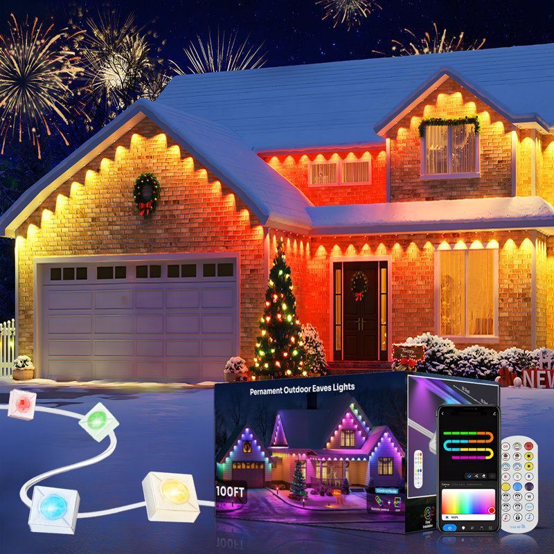200FT Permanent Outdoor Eaves Lights, Waterproof RGB IC with Smart App & Remote, Perfect for Christmas Day, 200 Feet