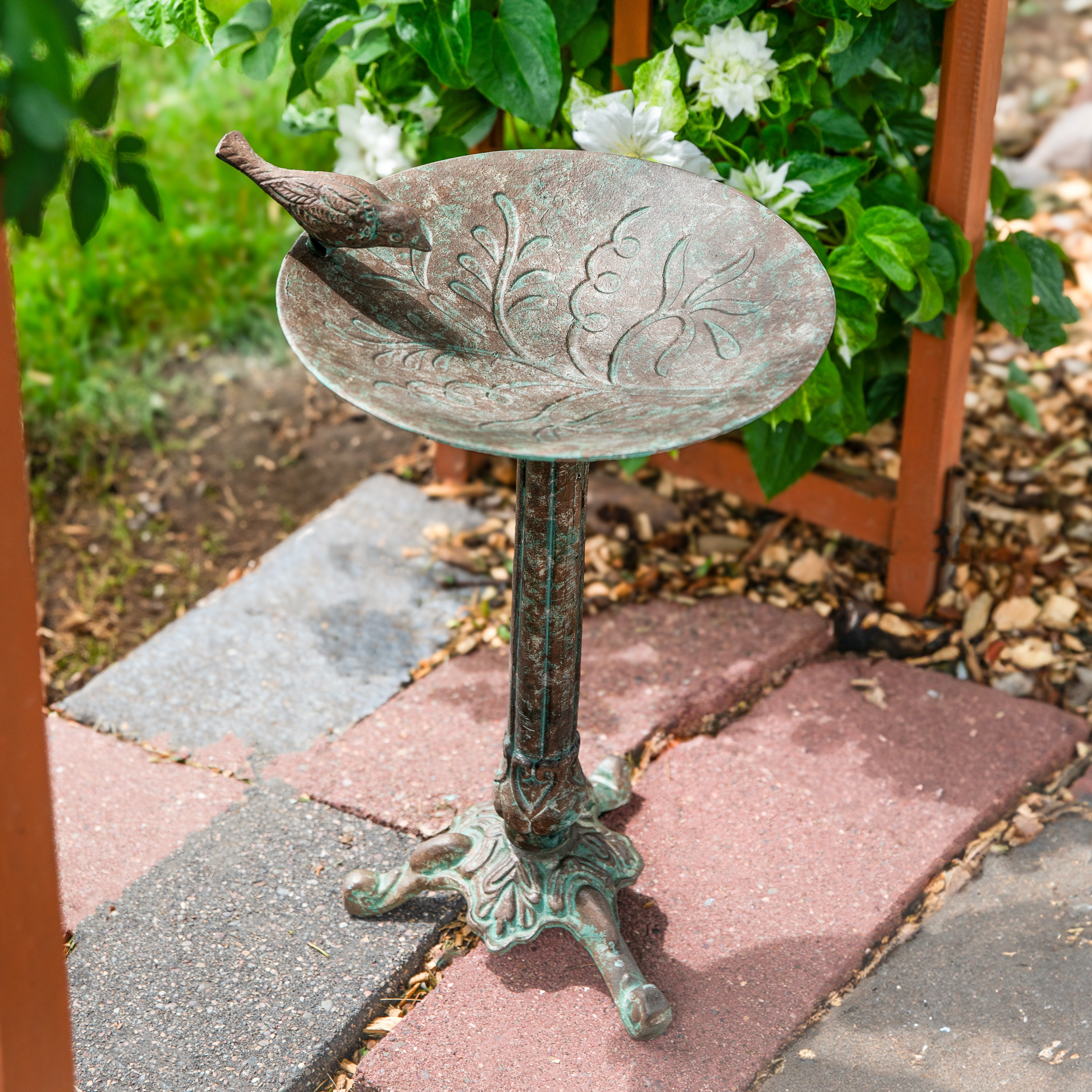 SunnyDaze Decor Ivy and Sage Cast Aluminum Bird Bath Rustic Patina — free download