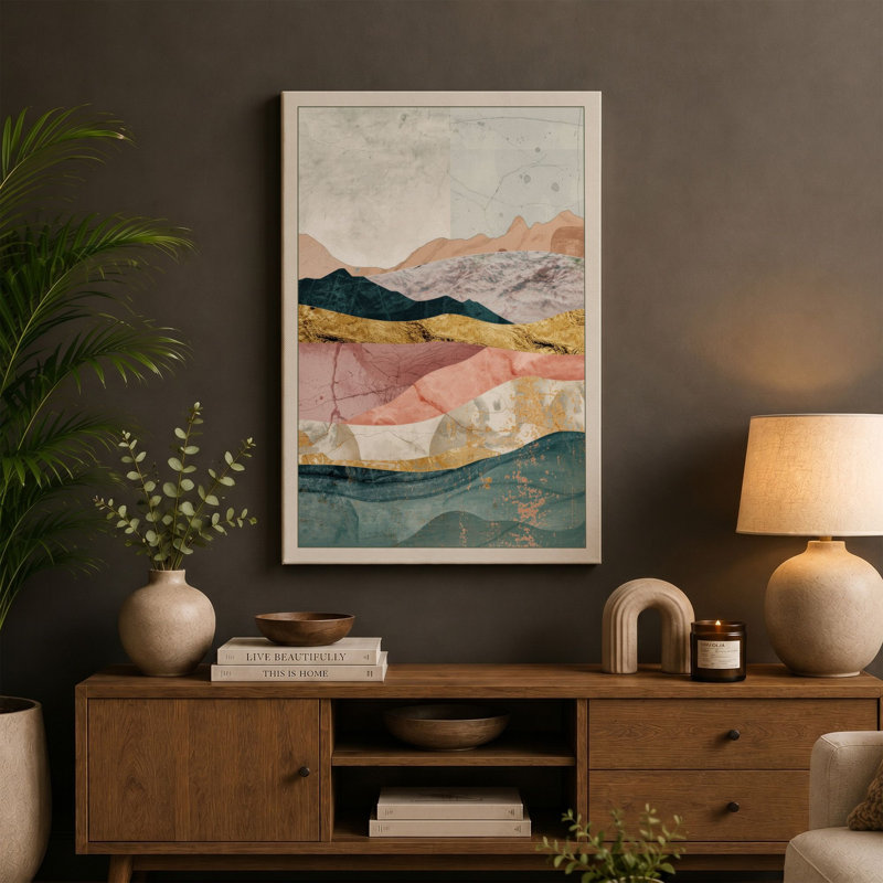 Layered Mountains Boho - Wrapped Canvas, 30x20 - 76.2 x 50.8 cm, Taupe Border