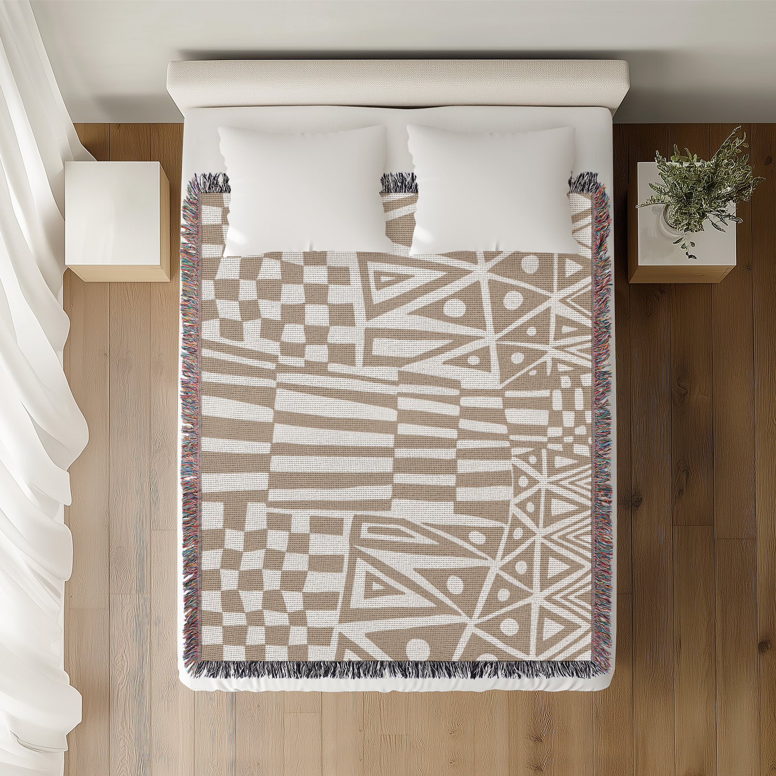 Cocodili Cotton Hand Woven Throw Blanket, 60" x 80" – Queen, Beige