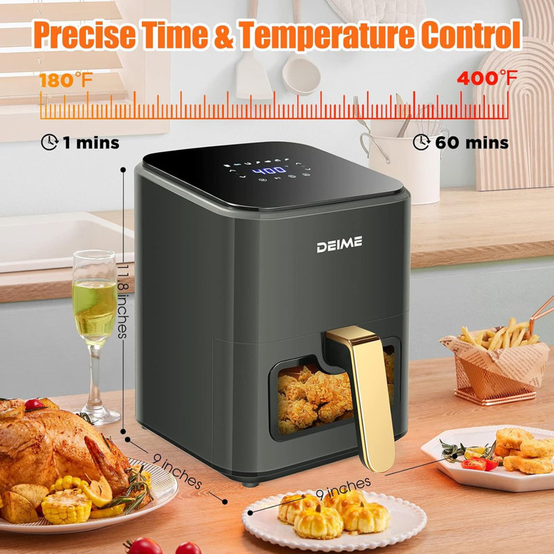 Air Fryer 4.2 QT Oilless Hot Airfryer 1200W Healthy Cooker Small Oven With 7 Presets, Digital LCD Touch Screen, Visual Cooking Window, Non-Stick Basket, Included Recipe (White)