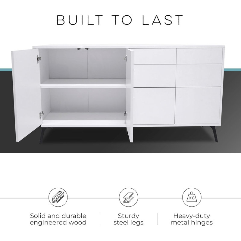Cristaly 78.74cm Solid Wood Sideboard, White