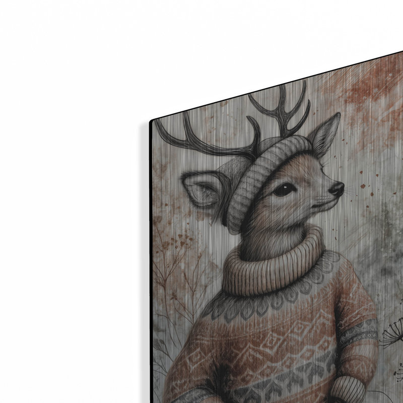 «Deer In Cozy Sweater» par Rey Klimt, art mural en métal, H 12 po x l 12 po