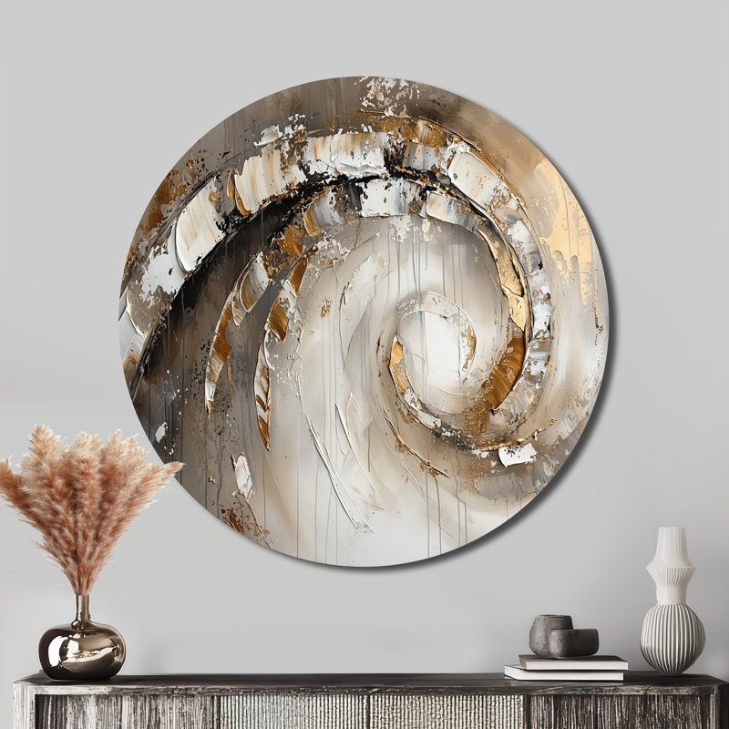 Copper Luminous Abstract Spiral - Abstract Modern Round Wall Art, Gold Round Metal Wall Art, 23" H x 23" W