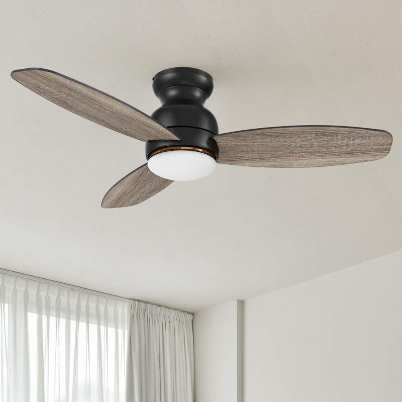 48" Alcides 3 - Blade LED Smart Flush Mount Ceiling Fans with Light, Black