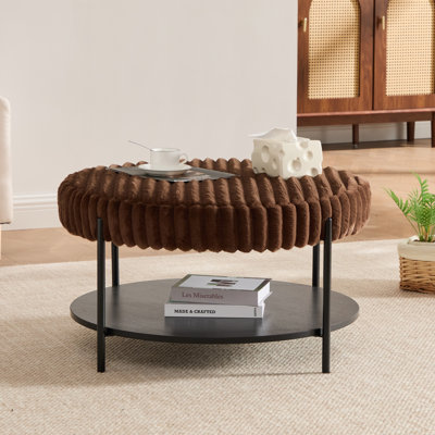 30.9"W Coffee Table,Round Upholstered Ottoman With Storage Shelf And Metal Legs by Ebern Designs