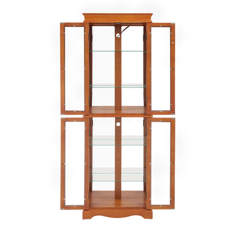 Lighted Glass Curio Display Cabinet,Display Cabinet,Glass Storage Cabinet Glass Wine Cabinet Wood Frame Toy Display For Living Room, Kitchen, Pantry Light Bulb Included