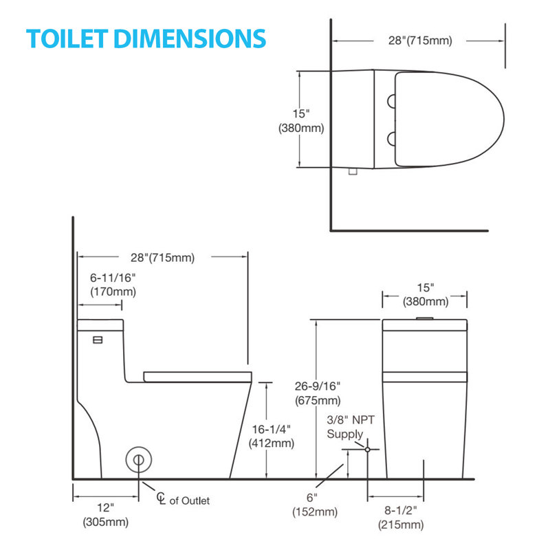 16.25" Comfort Height One-piece Toilet, 1.28 Gpf Single Flush, Super Siphon Flushing, Easy Clean Glazed Surface Toilet, Left