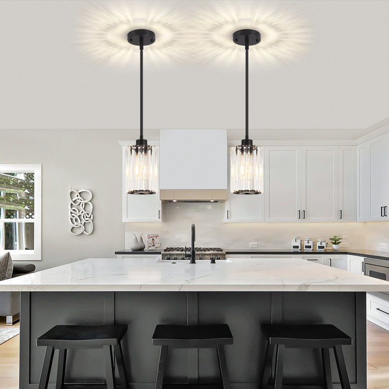 Luminaire suspendu en cristal moderne à 1 lumière pour îlot de cuisine Bette, Noir mat