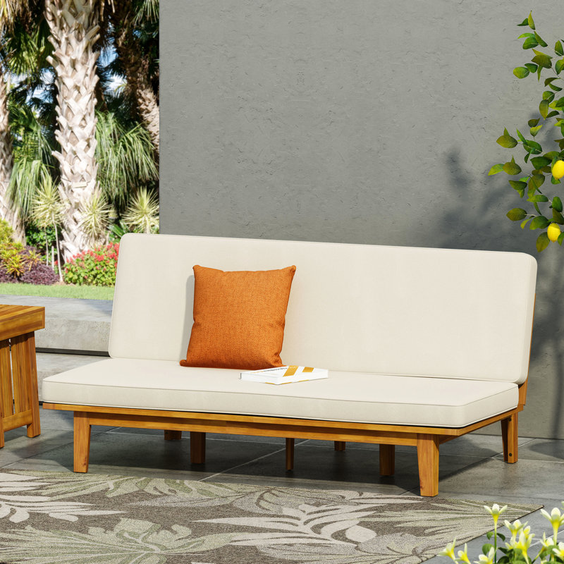 Lit de jour convertible en bois avec lambris et coussins d'eau, l 74,79 po x P 40,28 po, H 12,5 po, panneau fonctionnel beige, l 74,79 po x P 40,28 po x H 12,5 po