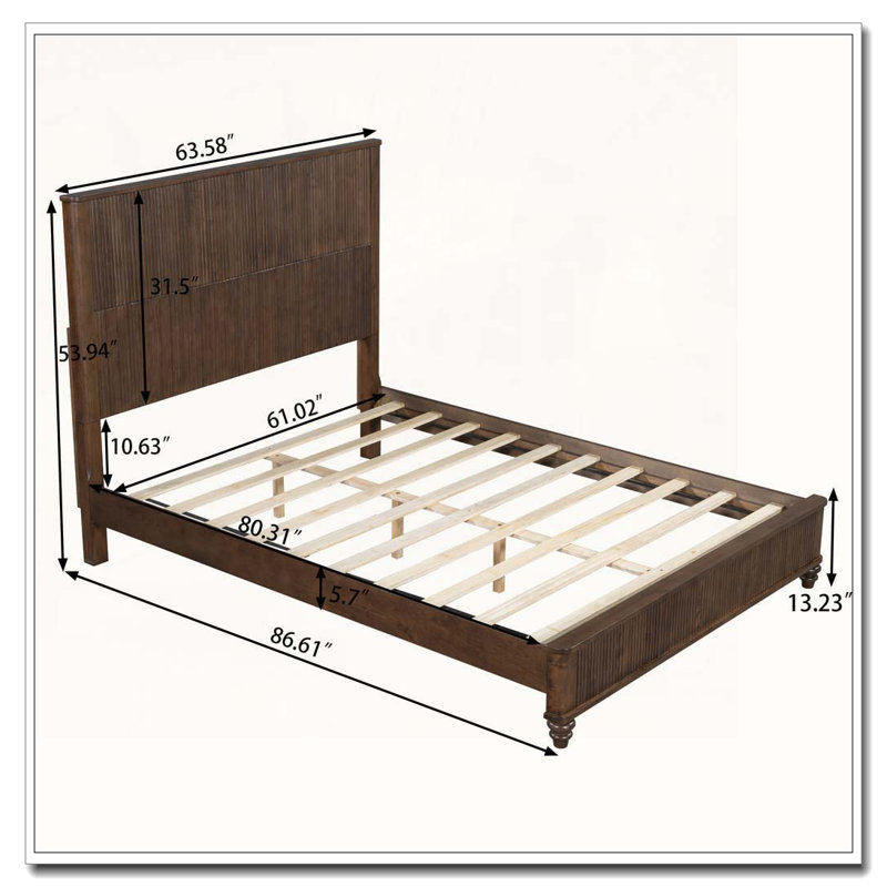 Structure de lit plateforme en bois massif avec tête de lit haute sans sommier, Noyer, Grand