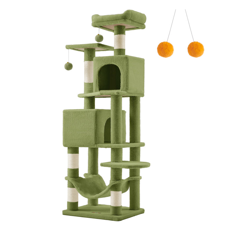 Arbre à chat 61 po H, 19.8"L x 16.2"W x 60"H, Vert